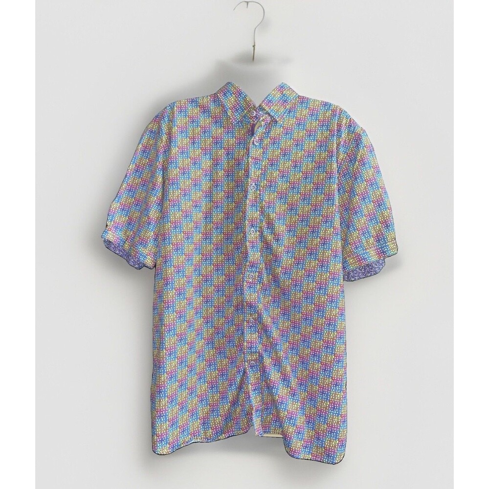 Luchiana Visconti Mens Colorful Geometric Print Button Down Shirt Party Men 2XL